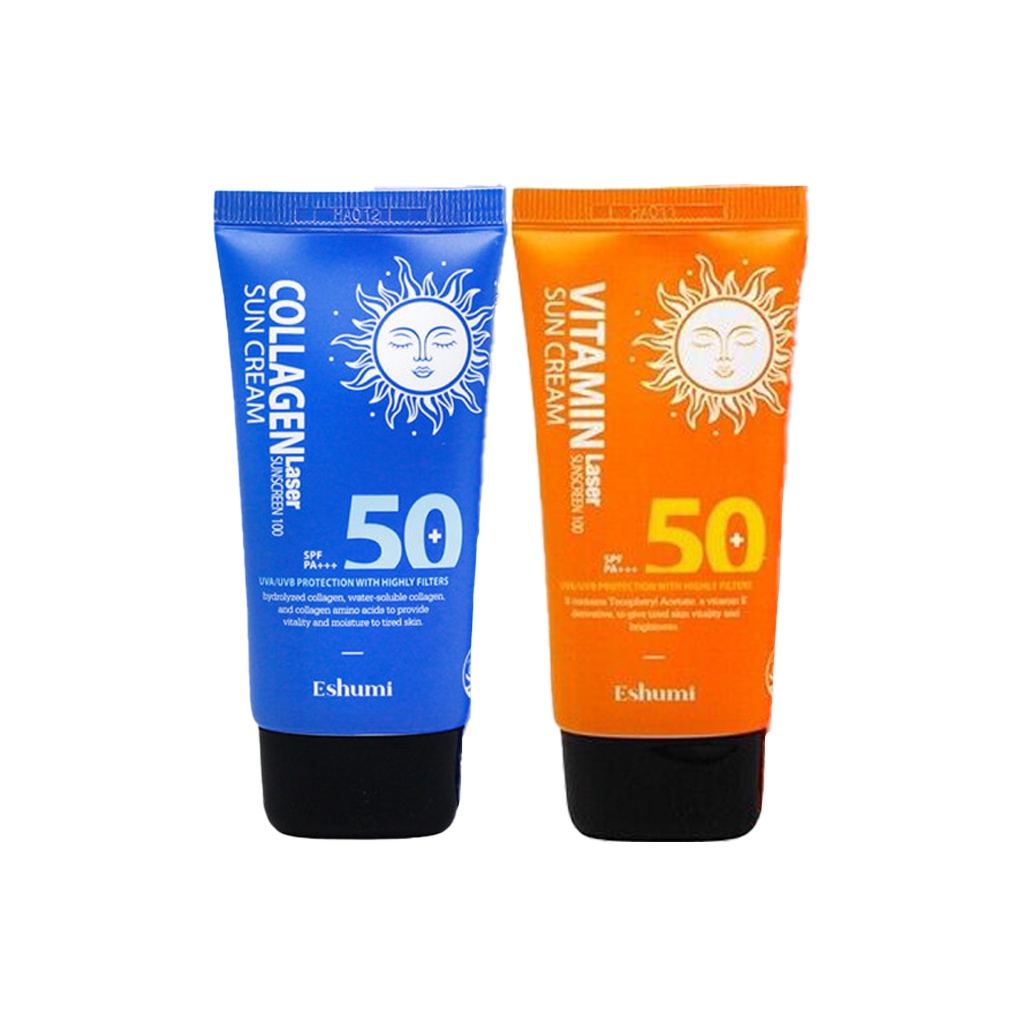eshumi laser sunscreen 100 sun cream 70ml 2types (collagen, vitamin) em Oferta na Shopee
