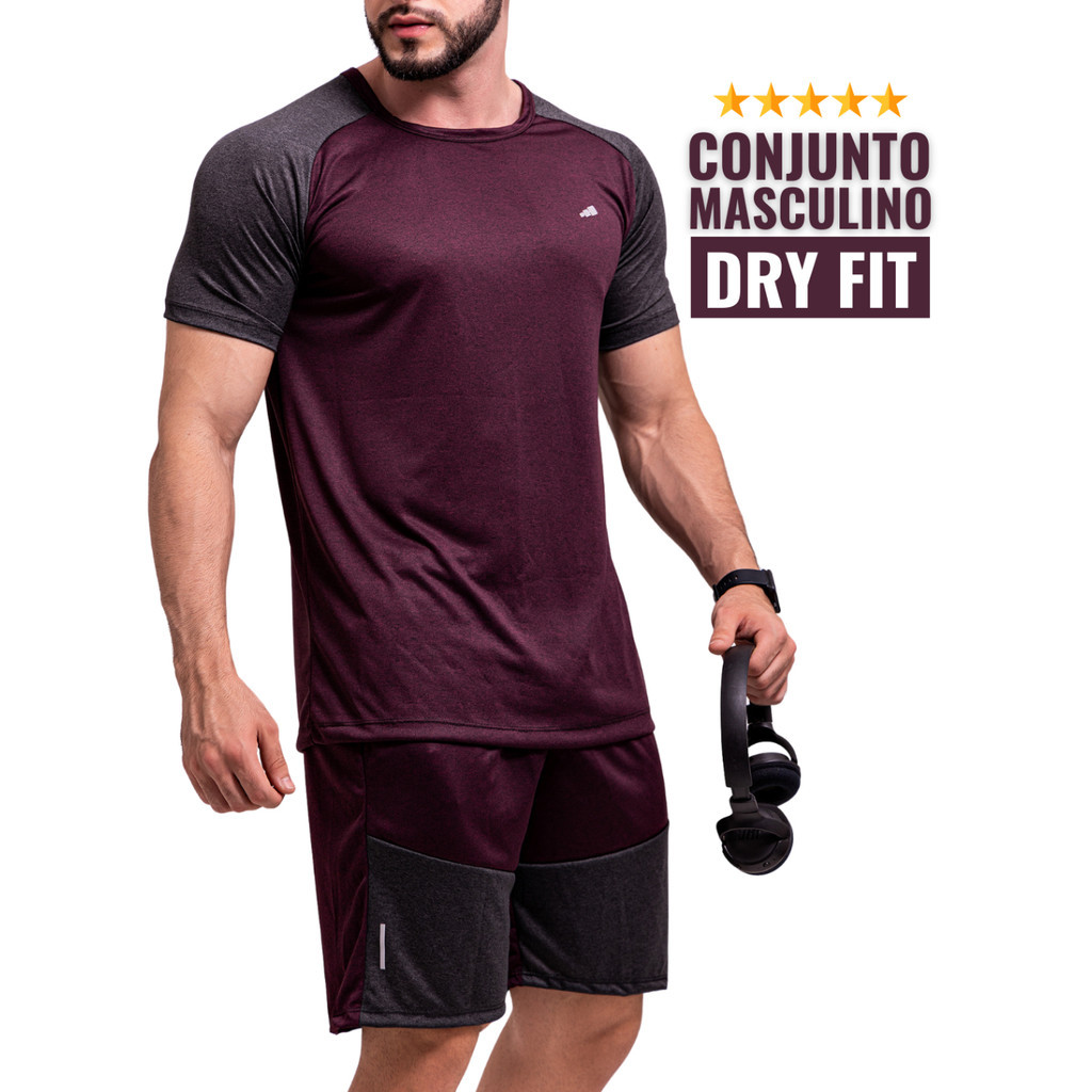 Short Masculino + Camiseta Dry Fit Masculina Conjunto Fitness Bermuda e Camisa Manga Curta Drifit