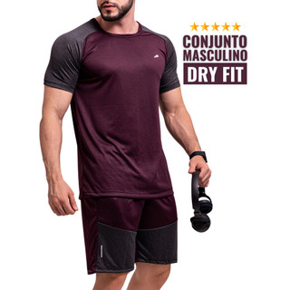 Short Masculino + Camiseta Dry Fit Masculina Conjunto Fitness Bermuda e Camisa Manga Curta Drifit