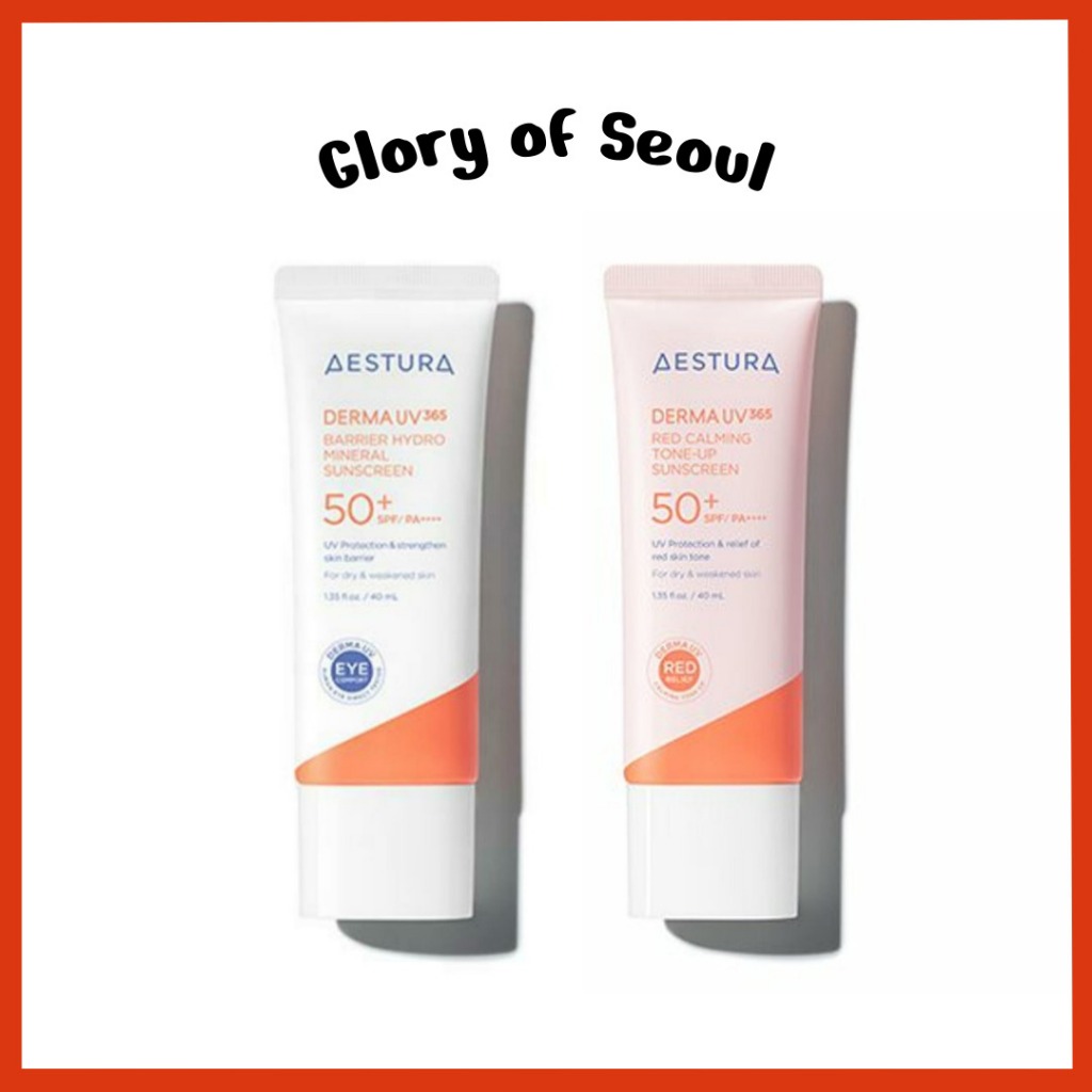 AESTURA DERMA UV365 Proteção solar (2 tipo) Hidrelina de barreira / tons de calma vermelho de barreira |SPF 50+ PA ++++, 40ml em Oferta na Shopee