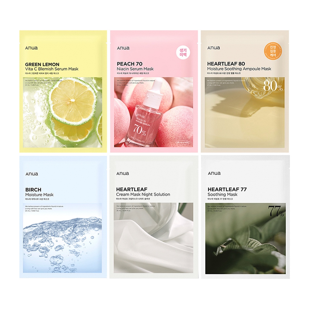 anua serum,ampoule mask 25ml 6types(Green Lemon/Peach 70/Heartleaf 80/Birch Moisture/Heartleaf Night Solution/Heartleaf 77 Soothing)