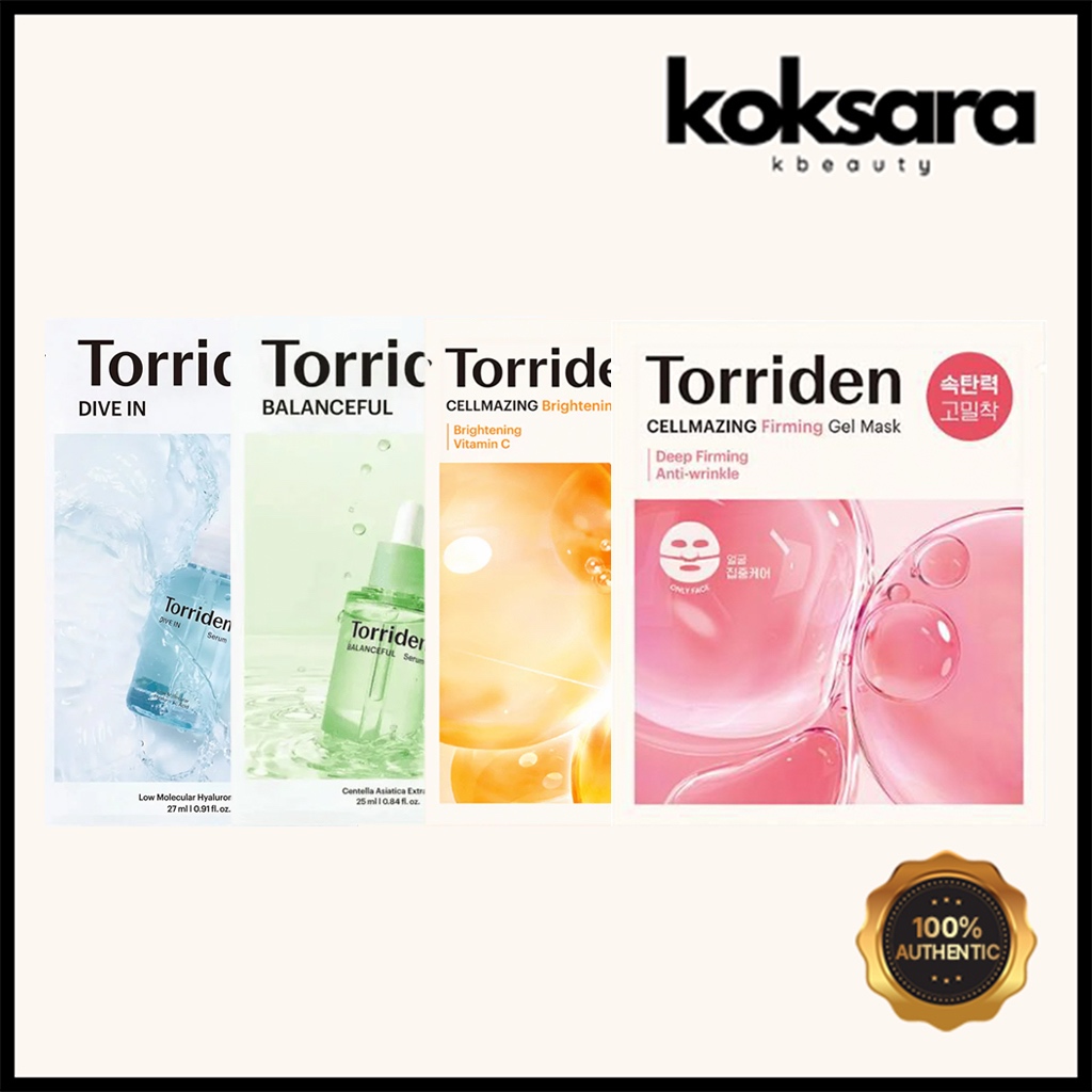 torriden dive in mask sheet 4types (hyaluronic acid, sica mask, brightening mask, firming gel mask)