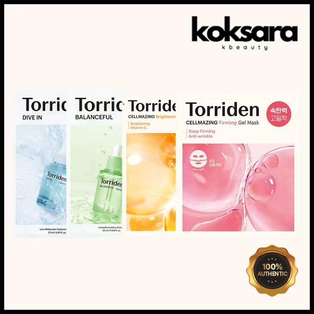torriden dive in mask sheet 4types (hyaluronic acid, sica mask, brightening mask, firming gel)