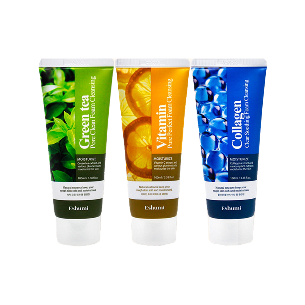 eshumi foam cleansing 100ml 3types (green tea, collagen, vitamin)