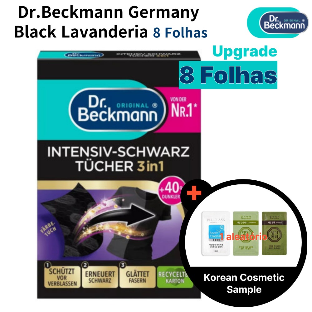 Dr . Beckmann Germany Black Lavanderia 8 Folhas , Lençóis De Para Tecidos Pretos + Free Korean Cosmetics Samples