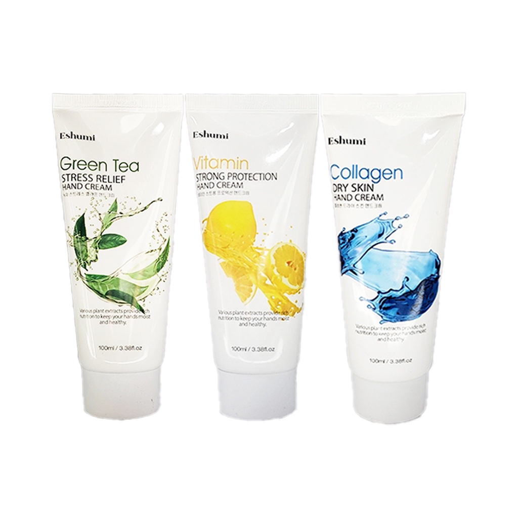 eshumi hand cream 100ml 3types (green tea, collagen, vitamin) em Oferta na Shopee