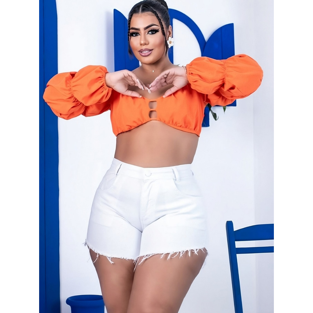 Short jeans Branco Plus Size C/ Laycra  Barra Desfiada em Oferta na Shopee