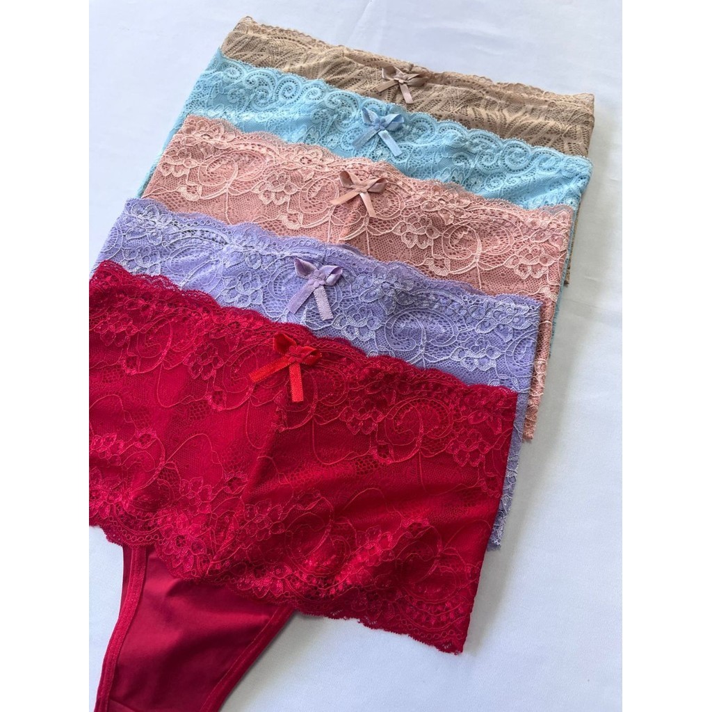 Kit 5 Calcinhas Cinta Cintura Alta Pós Parto Algodão Renda Aperta  Barriga Não Marca Linge...