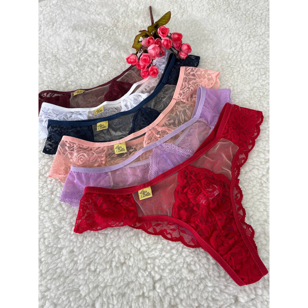 Kit Calcinhas Sexy Fio Dental Renda Luxo e Tule Transparente Feminino lingerie Tanga Qualidade em Oferta na Shopee