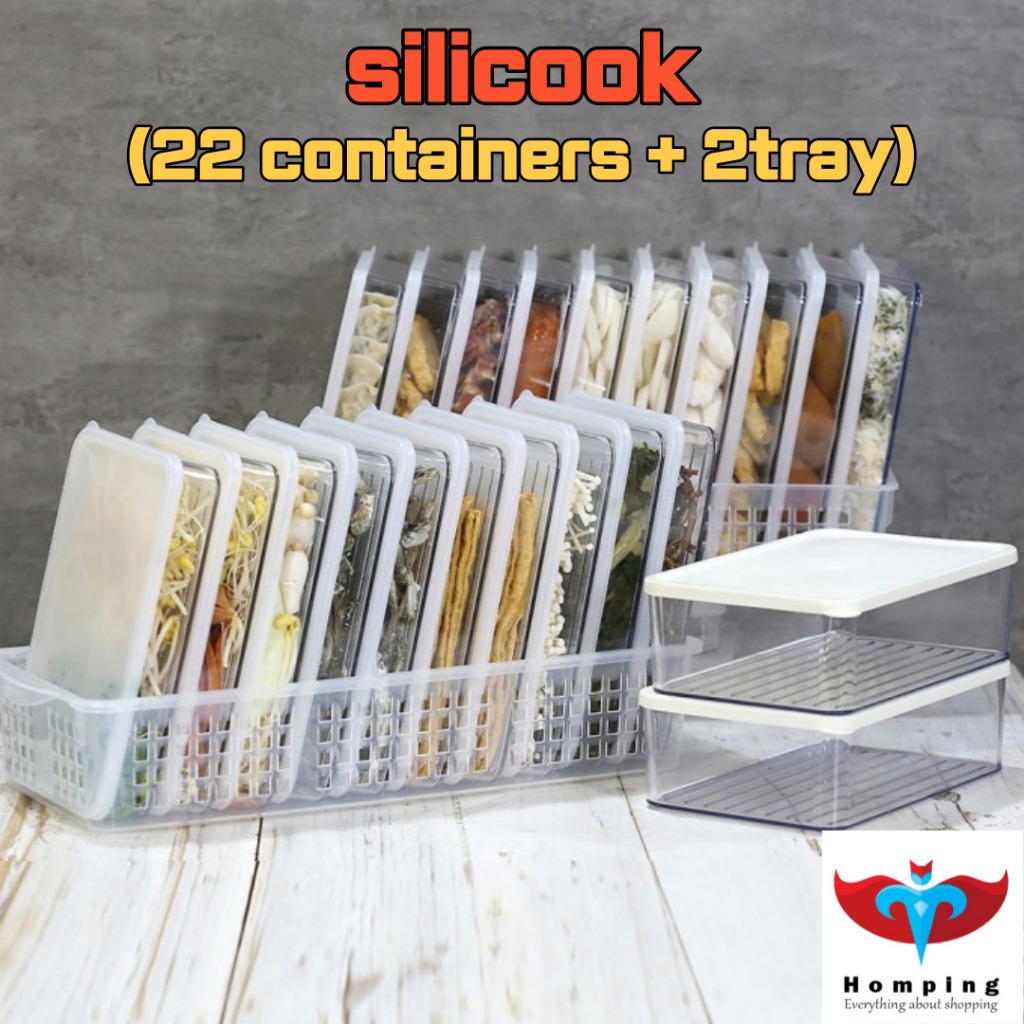 Conjunto De Caixa De Armazenamento De Alimentos Para Geladeira Silicook Korea Premium | Organizador Empilhável Hermético Sem BPA Vegetais , Carne , Frutas , Preparação De Refeições