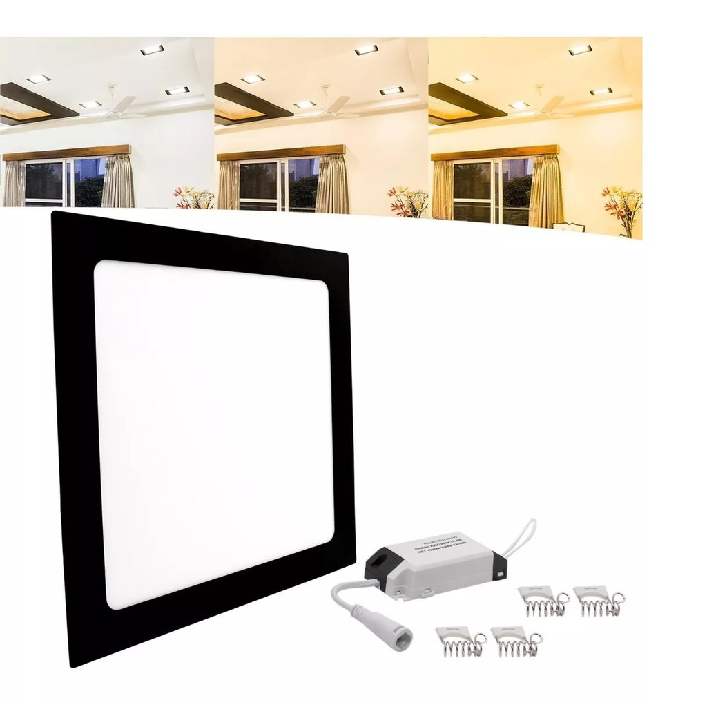 Plafon Embutir Quadrado Led 25w Painel Preto Bivolt 30x30 Oferta