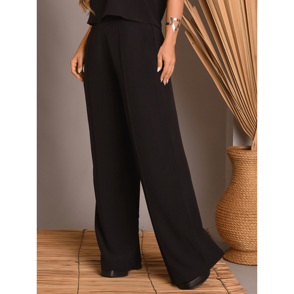 Calça Feminina Pantalona Wide Leg Alfaiataria Social Moda Tendência Leve Verão Cintura Alta