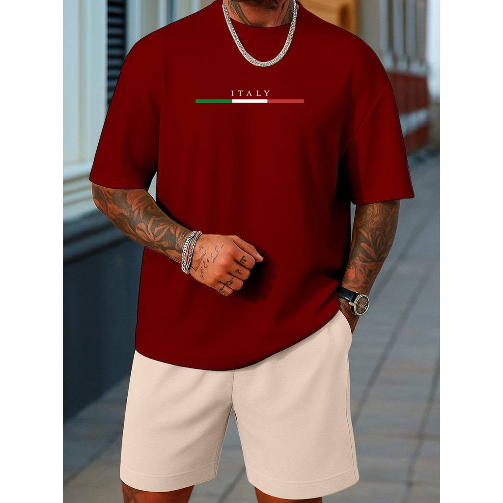 Conjunto Masculino Camiseta e Bermuda Itália 100% Algodão Estiloso Estampado Diversas Cores