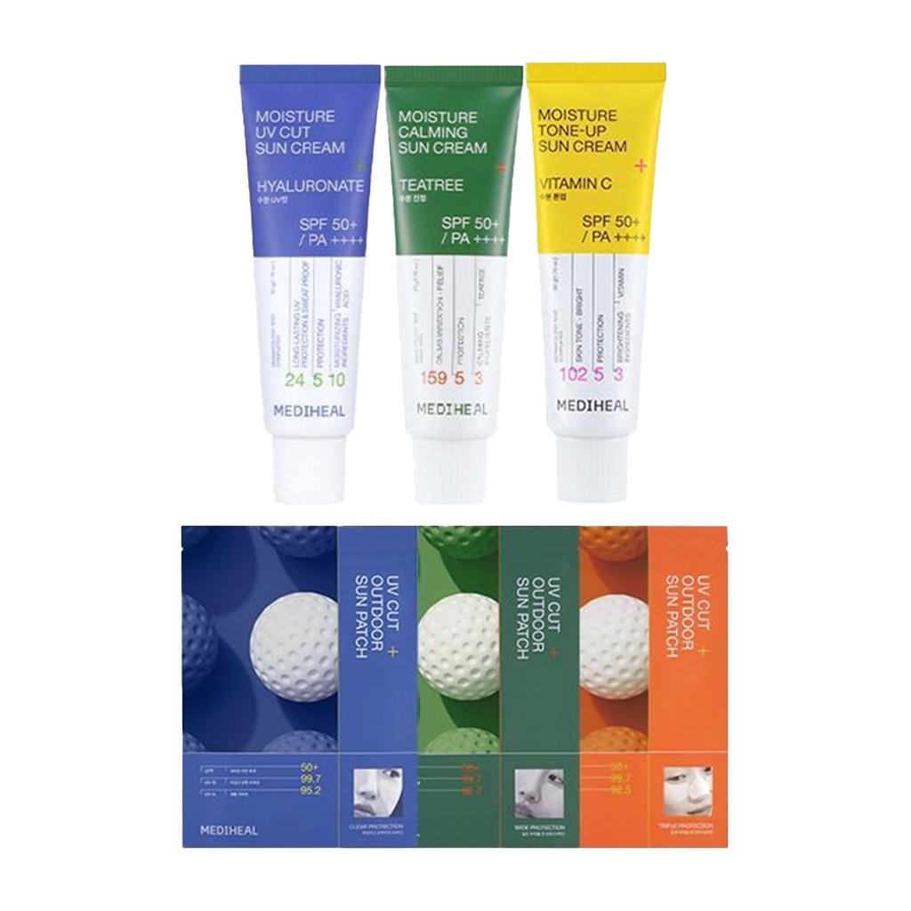 mediheal sun care 6types (sun cream 50ml 3types, sun patch 3types) em Oferta na Shopee