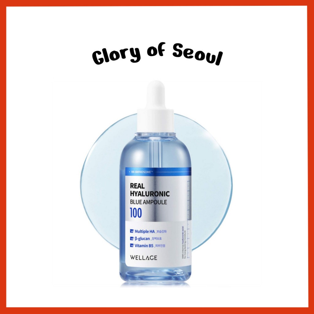WELLAGE REAL HIALURONIC Blue Ampoule 100, |Ampola de ácido hialurônico livre de fragrâncias, soro não pegajoso hidratante, 100ml em Oferta na Shopee