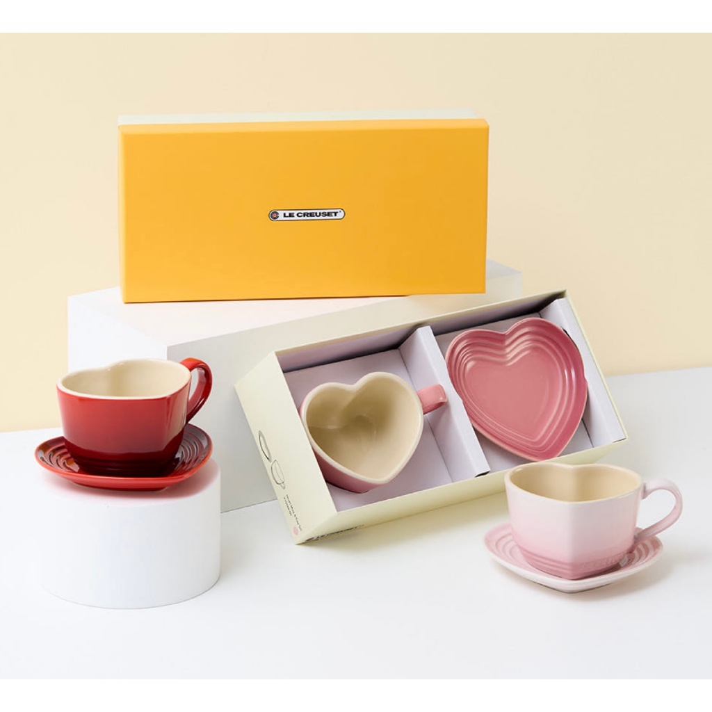 [Le Creuset Korea] * Nova Cor * Caneca Em Grés Formato De Coração E Bandeja-Quartzo Rosa/Vermelho/Concha 200ml