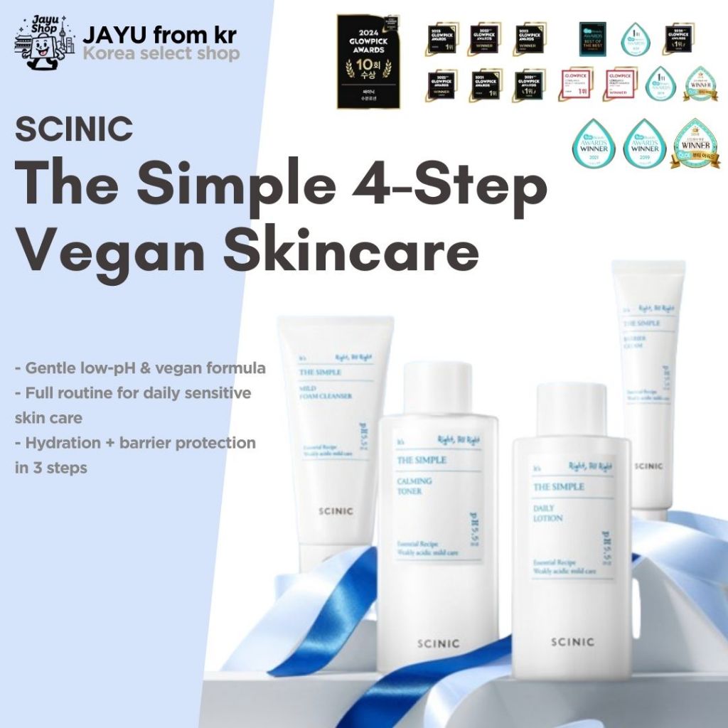 [SCINIC] The Simple 4 Step Vegan Skincare-pH Baixo , Hidratação E Proteção Contra Barreiras Para Pele Sensível
