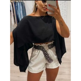 Blusa Cropped Capa Ampla Ombro Caido Boho Blusa do Momento