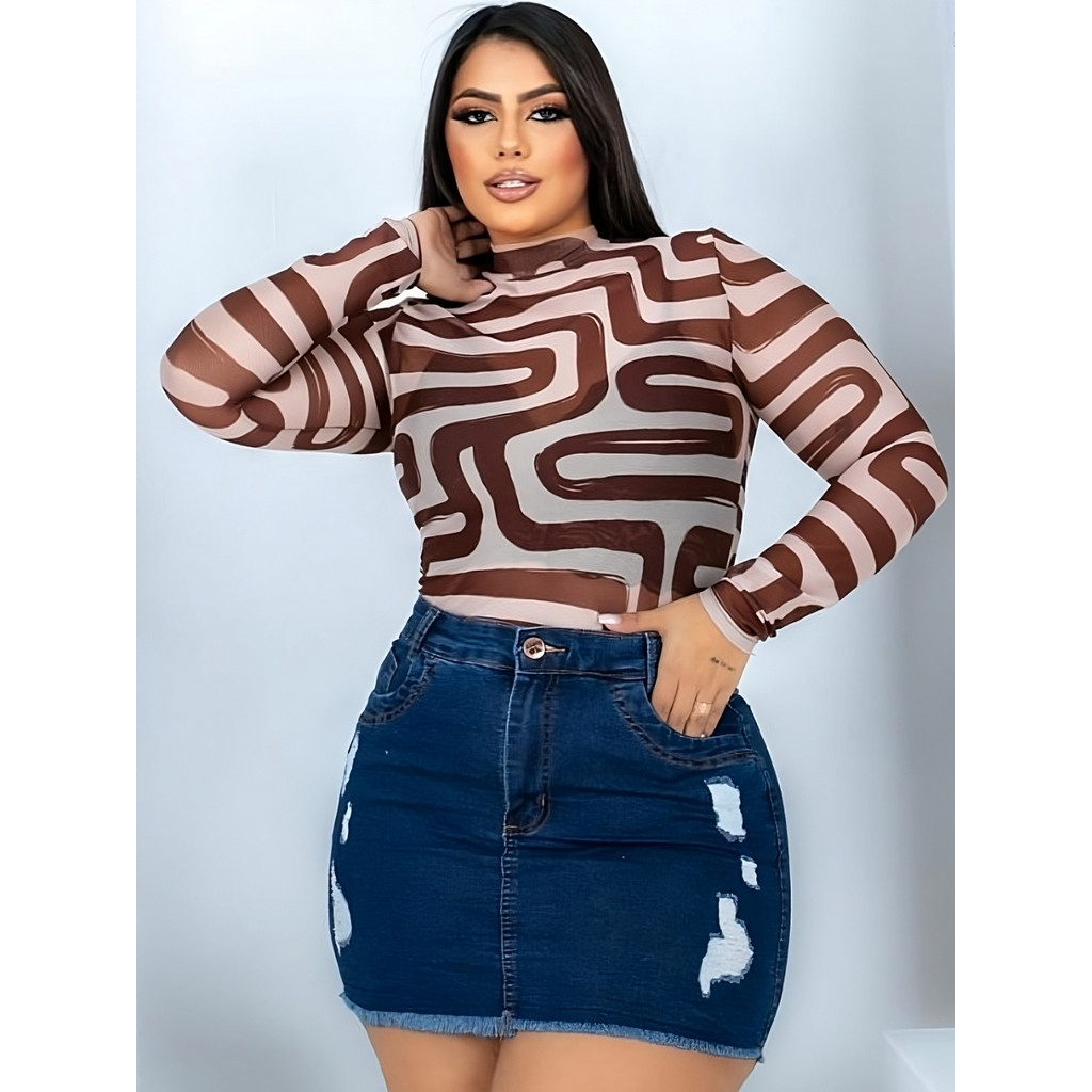 Saia jeans Plus Size Hot-Paint C/ Laycra Desfiado em Oferta na Shopee