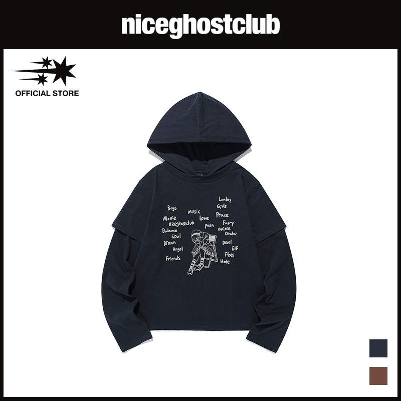 [niceghostclub] Pense Em Camadas L/S HOODIE _estilo Coreano