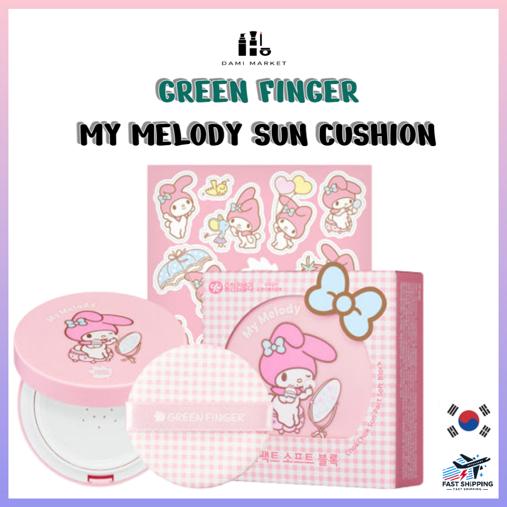 Almofada Solar My Melody Green Finger/Protetor Mineral Coreano Para Bebês E Crianças Fps50 + PA +/Adesivos Grátis