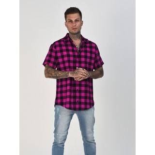 Camisa Xadrez Masculina Manga Curta Slim Flanela Botoes Top