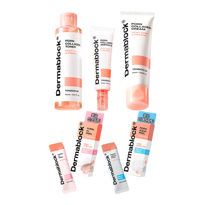 Dermablock PDRN Collagen Toner 150ml, Ampoule 30ml, Cream 50ml, Aqua Peel 3ml*6ea, O² Peel 6ml*4ea - Beauty