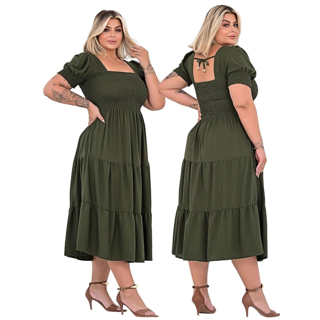 Vestido Mídi Moda Feminina Evangélica Plus Size Varias Cores Confortável #40