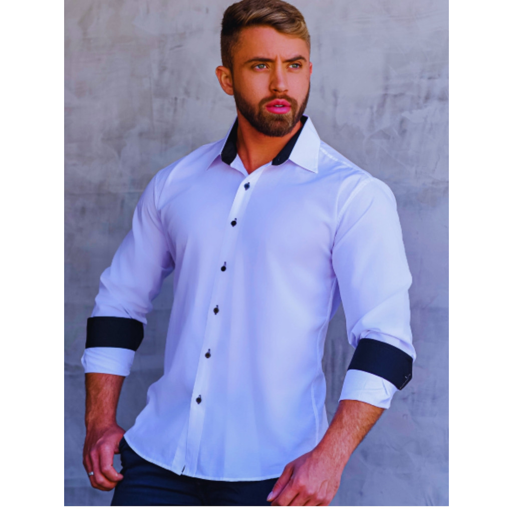 Camisa Social Slim Manga Longa Masculina Confortável Executivo Sem Bolso