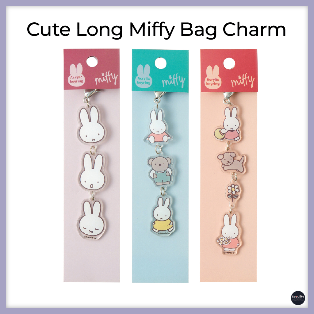 🇰🇷 Chaveiro Pendente Miffy , Bolsa Longa De Acrílico Com Pingente De Zíper Fofo Para E Mochila