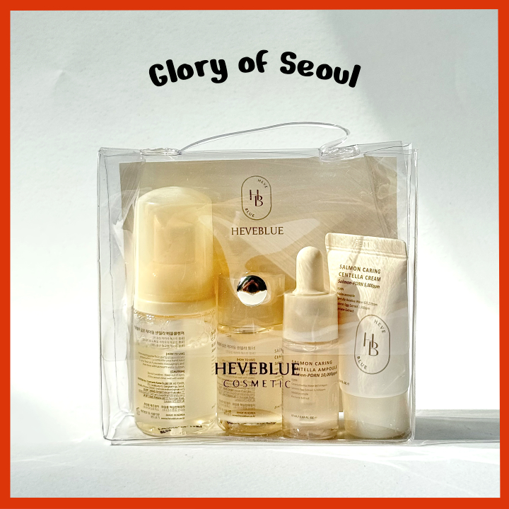 HEVEBLUE SALMON CEULING CENTELLA Special Travel Kit Bag (limpador / creme / ampoule / toner) em Oferta na Shopee