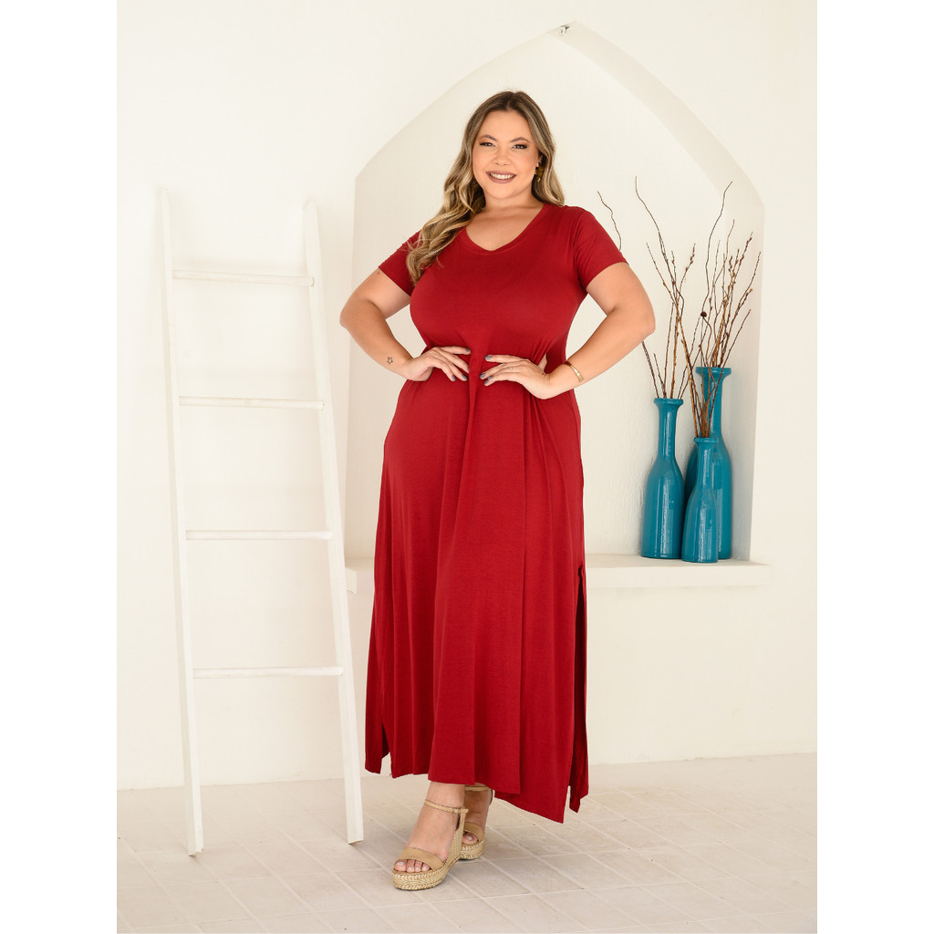 Vestido Longo Plus Size Elegante Tamanhos Grandes de Malha Confortável
