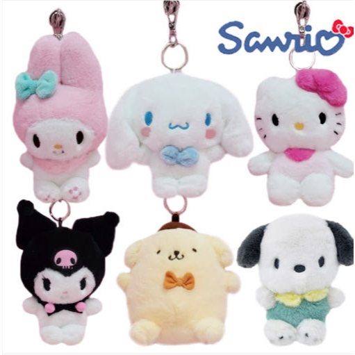 Sanrio Autêntico 13cm Kuromi Cinnamoroll Pompom Purin Olá Kitty Minha Melodia Pochacco Macio Brinquedo De Pelúcia Chaveiros Saco Anéis em Oferta na Shopee