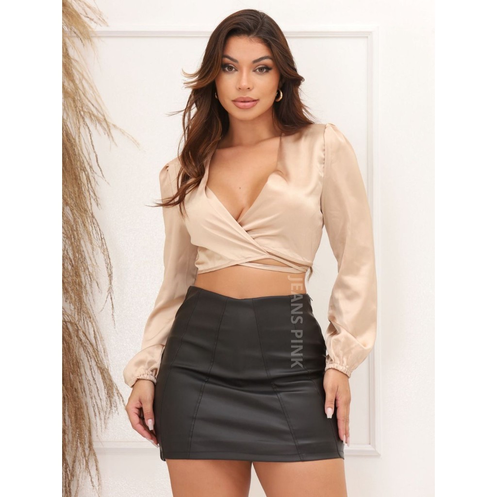 Short Saia Couro Premium Moda Coutry