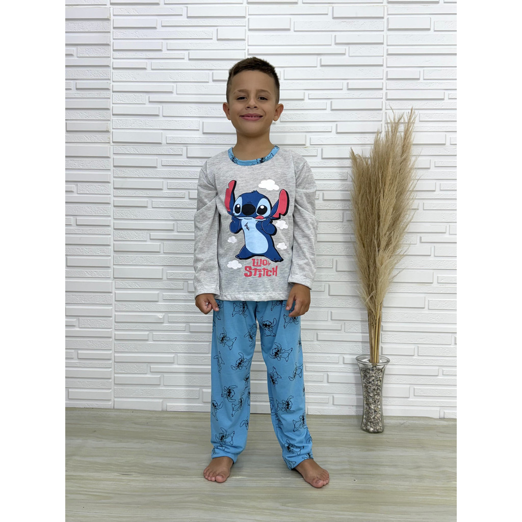 Pijama Stitch Nuvem Infantil Masculino Longo Mãe e Filho De Inverno Calça Manga Cumprida em Oferta na Shopee
