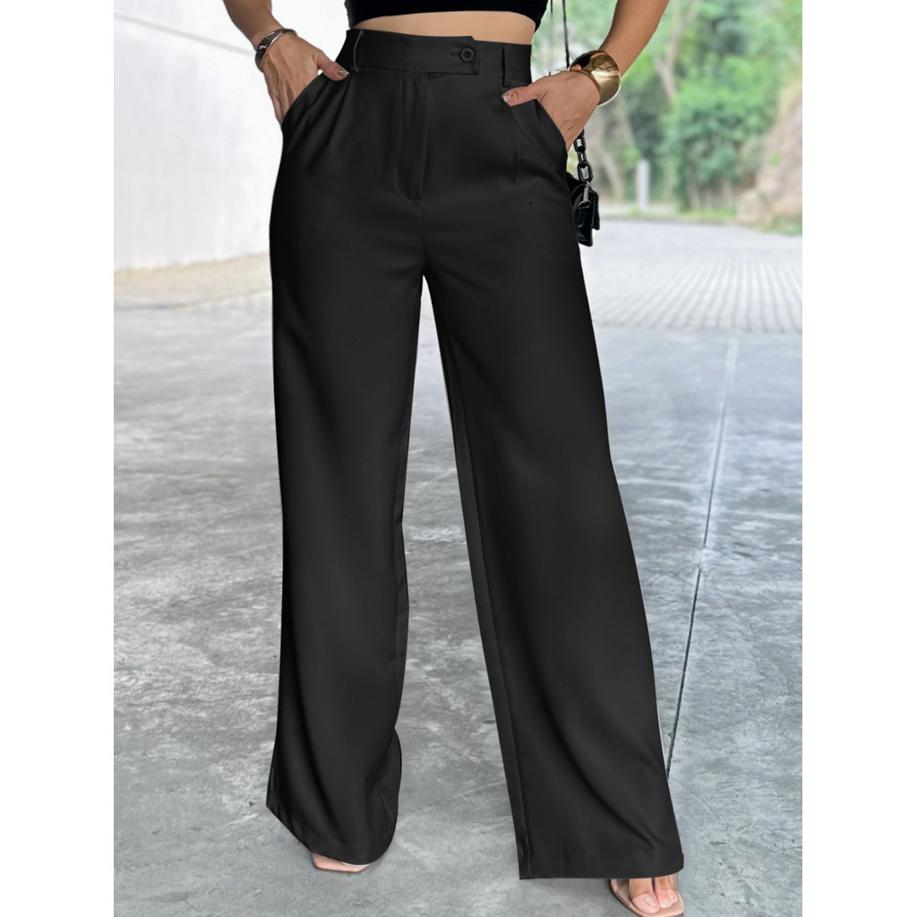 LuluRunModa Calça Alfaiataria Pantalona Feminino Detalhe Em Fecho italiano Cruzado - S851 em Oferta na Shopee