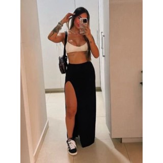 Saia Longa Fenda Feminina Modinha Suplex Verão Longuete Blogueira Moda Gringa em Oferta na Shopee