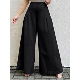 LuluRunModa Calça Pantalona Linho Feminina com Zíper nas Laterais Possui Forro Curto - 93143 em Oferta na Shopee