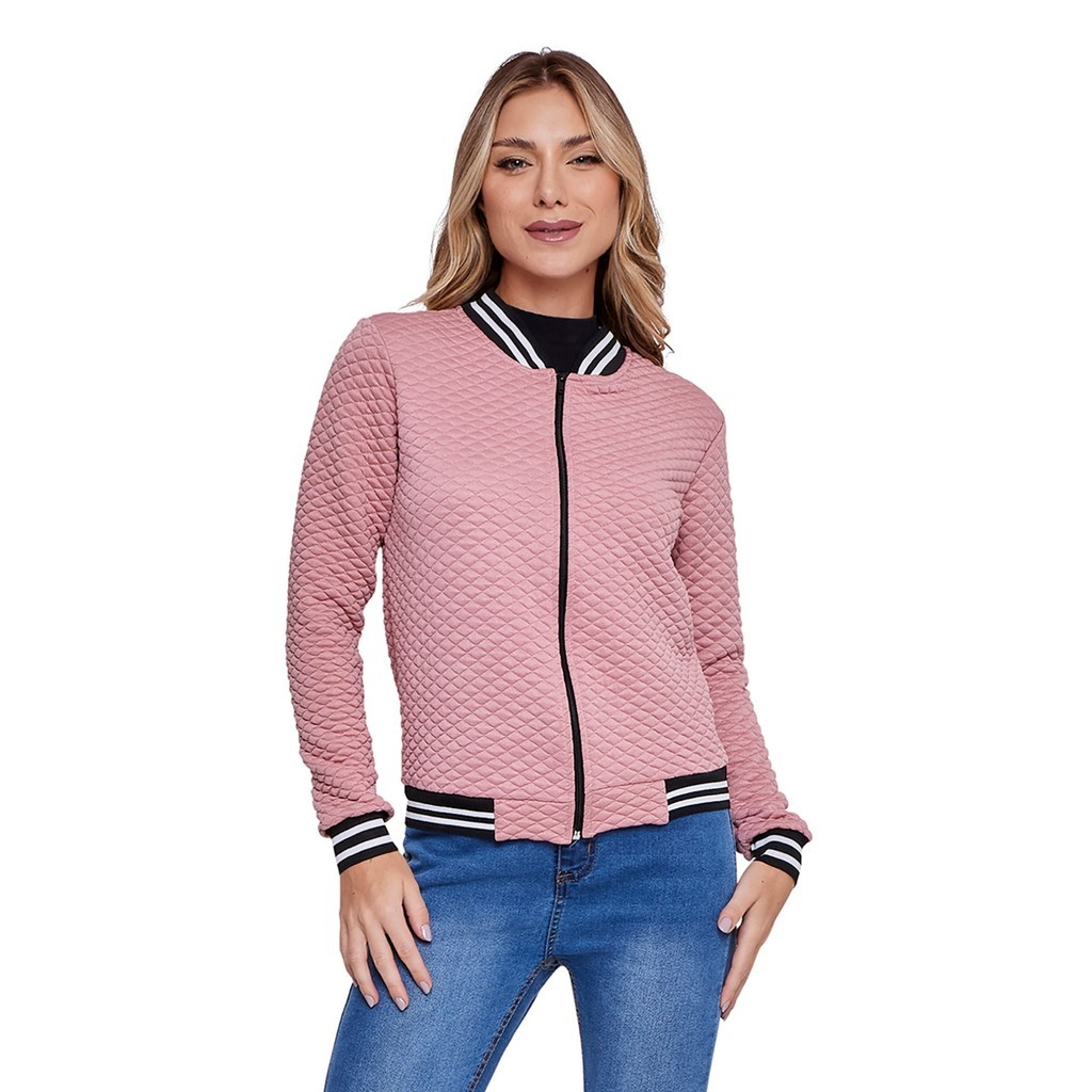 Jaqueta Feminina Blusa De Frio Listra Com Ziper Metalasse Bomber Casaco Moda Abrigo Inverno em Oferta na Shopee