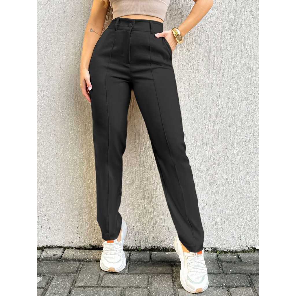 Lulurunmoda - Calça Feminina de Vinco em Alfaiataria Social Elegante - 8302 em Oferta na Shopee