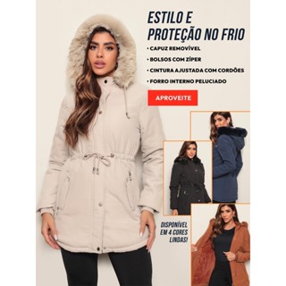 Casaco Parka Jaqueta Sobretudo Feminino Forro Pelinhos Capuz Inverno