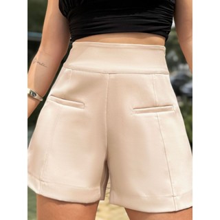 LuluRunModa Short Alfaiataria Feminino Comprimento Médio, Detalhe de Bolso frontal e elástico no Cós Traseiro - S780 em Oferta na Shopee