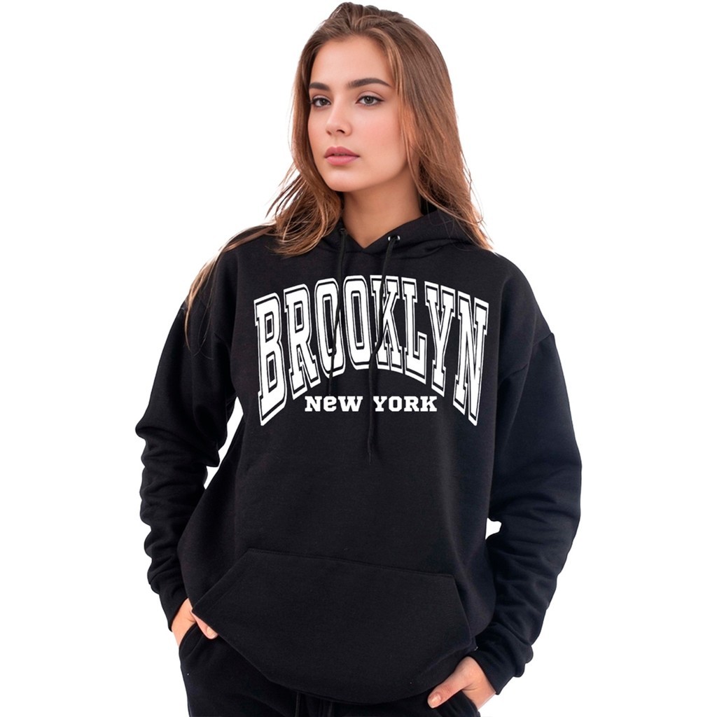 Moletom Canguru Streetwear Frio Feminino Grossa Bolso Brooklyn Quentinho