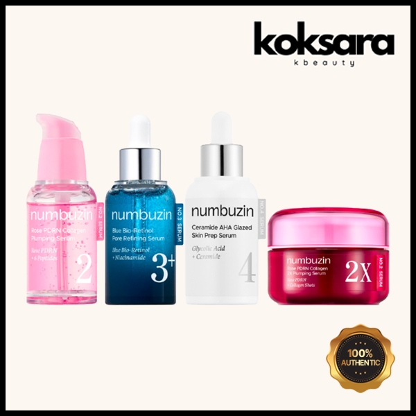 Numbuzin new serum 4 types 30ml(Rose PDRN Collagen,Blue Bio Retinol Pore Refining,Ceramide AHA Glazed Skin Prep)