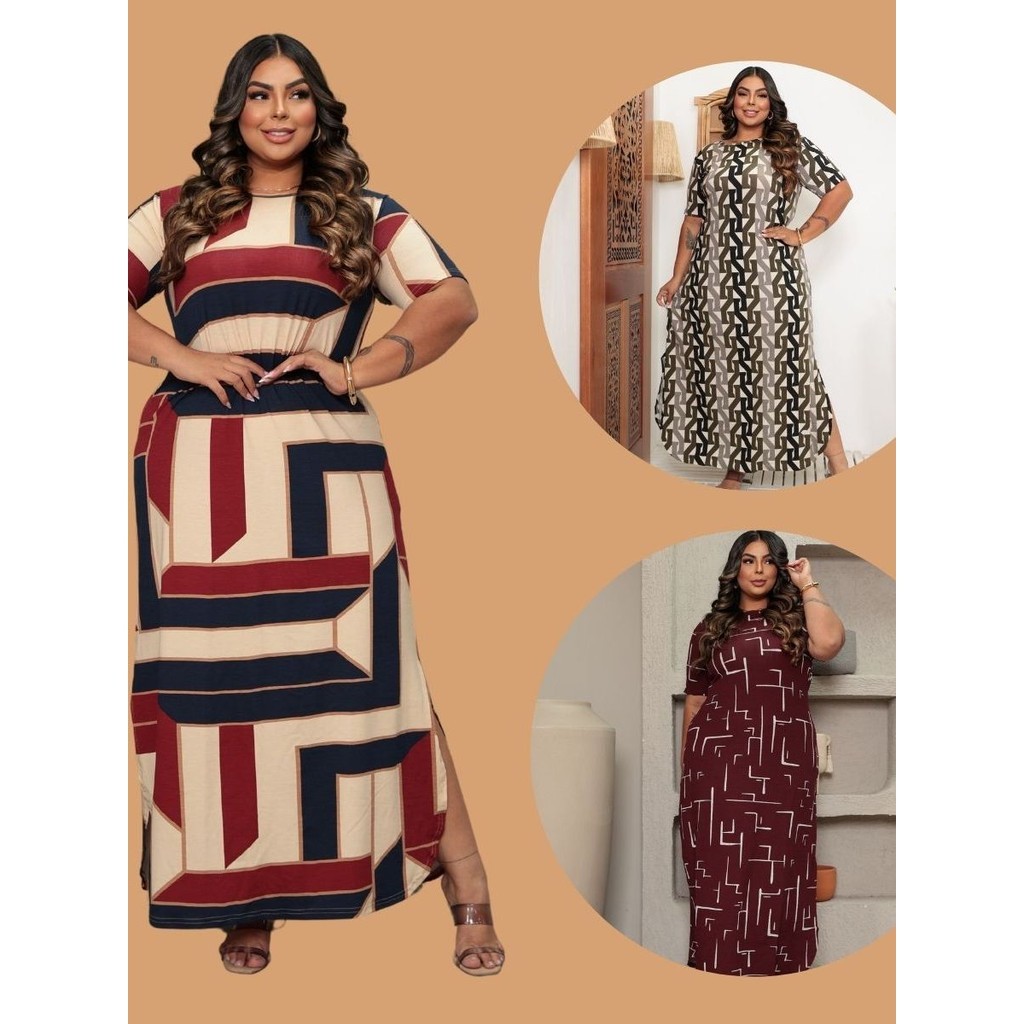 Vestido Longo Plus size Preto moda Lindo com fenda do 44 ao 60 - Women Clothes