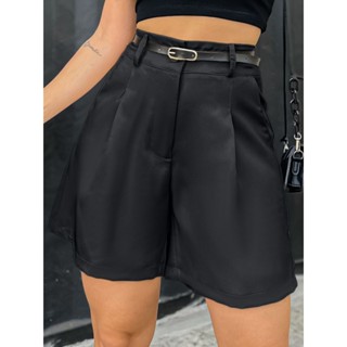 LuluRunModa - Short Social Feminino Alfaiataria De Perna Larga Plissados Dobráveis Com Cinto - S846 em Oferta na Shopee
