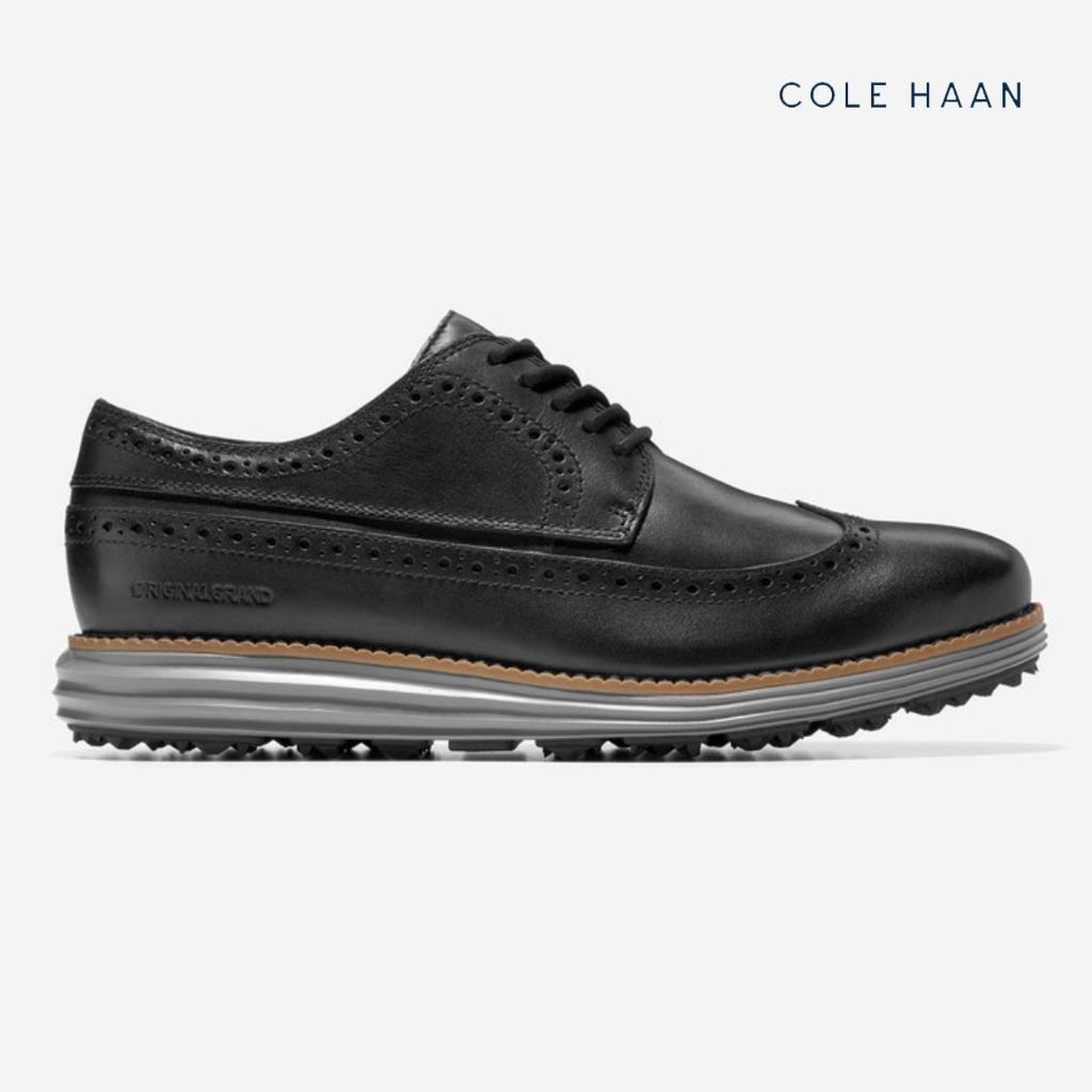 [Coleção HAAN] ORIGINALGRAND Wing Ox Golf Men Shoes Wide Fit Preto/Almofada Impermeável Tração