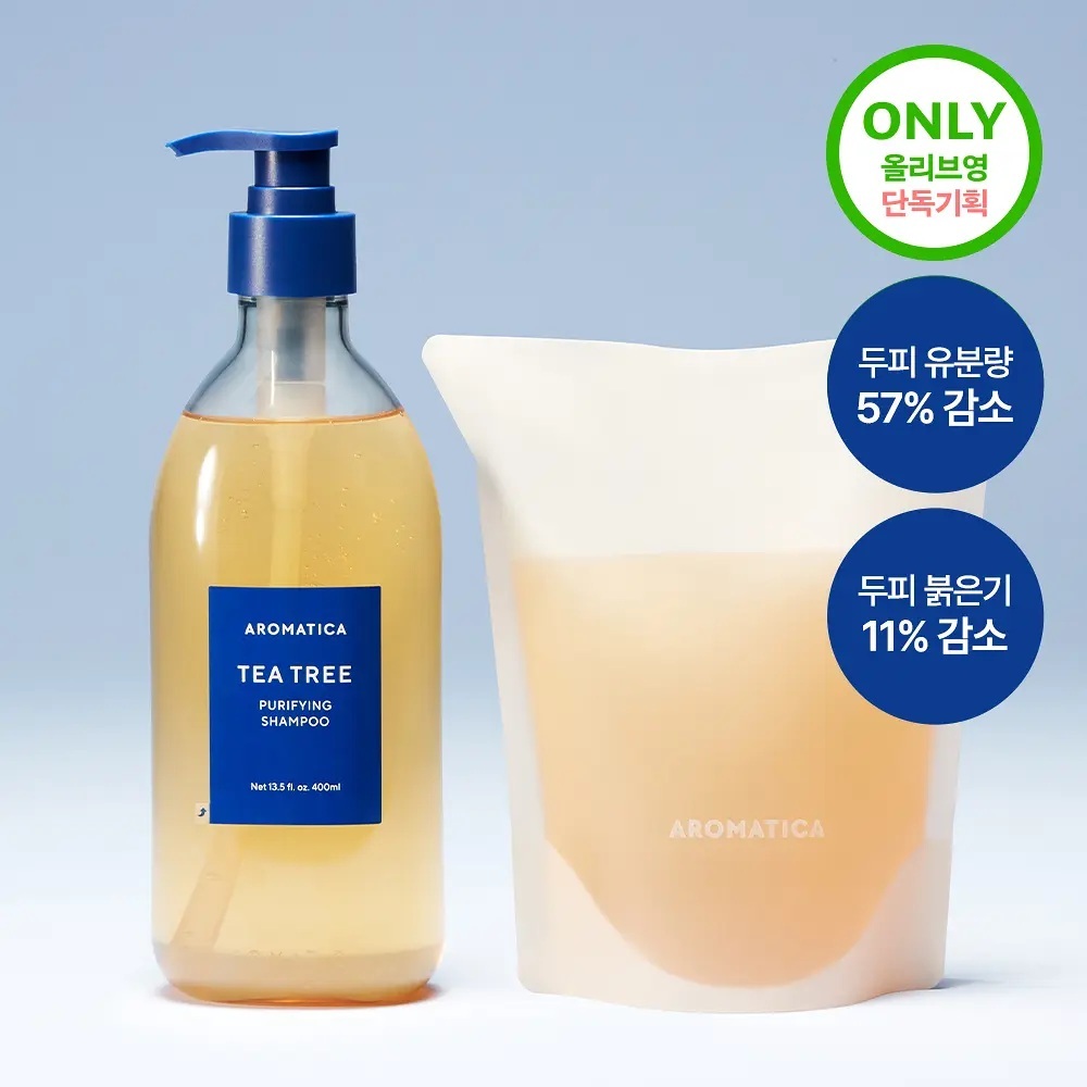 [Scalp Calmante/Equilho De Óleo] Shampoo Purificante Aromatica Tea Tree 400ml (Bomba) + Recarga)