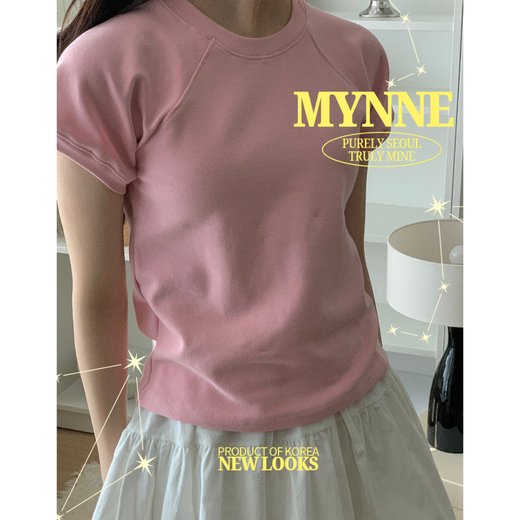 [MYNNE] Feito Na Coreia Raglan Manga Curta Algodão Conforto Ajuste Diário Top