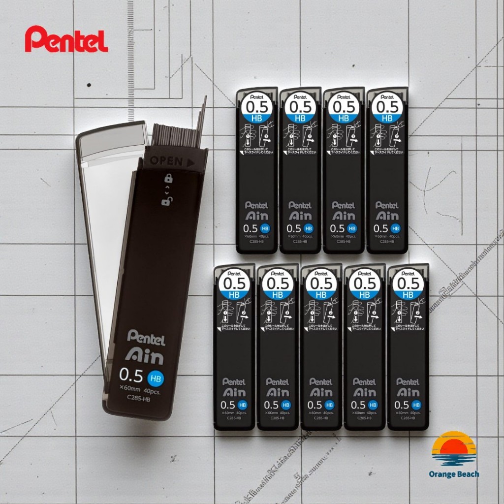 Pentel Ain Grafite Para Lapiseira/7 Espessuras 0.2 a 1.3mm/Varios Graus 4B a 2H/10 Unid